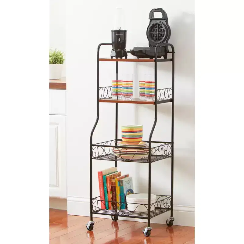 4-Tier Scroll Rolling Storage Rack with Shelves and Baskets