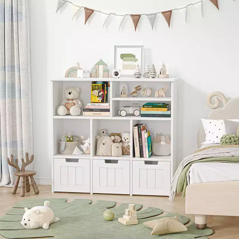Toy Storage Cabinet and Kids Bookcase w/3 Movable Drawers & 6 Storage Cubbies Featuring for Playroom Nursery Kids Room Organization