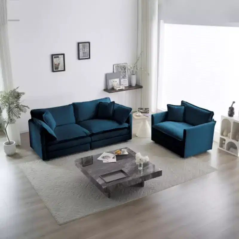 Stylish Chenille Living Room Set: 2-Seater and Chair