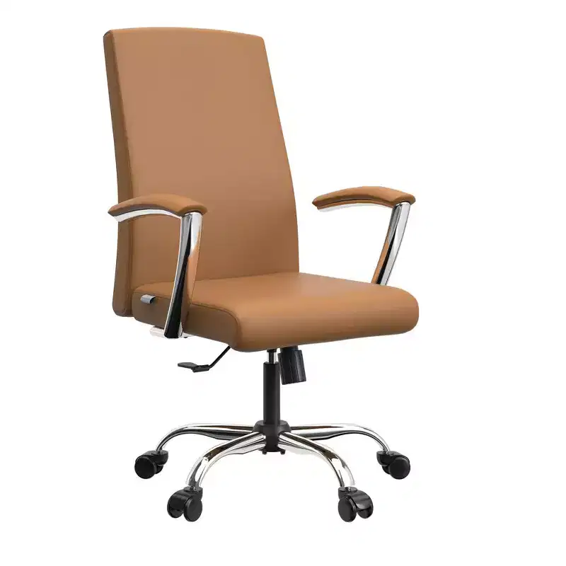 LeisureMod Evander Adjustable High-Back Office Chair  Leather Upholstery with Swivel, Tilt, and Chrome Base, Ergonomic Desk Chair for Home Office