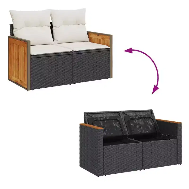 vidaXL Garden Sofa Set Black PE Rattan Large Adjustable Feet