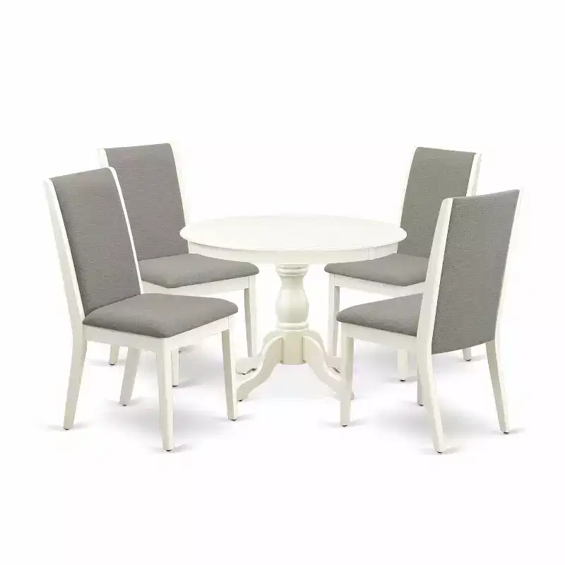 HomeStock 5-Piece Linen White Finish Solid Wood Top Dining table with 4 Chairs