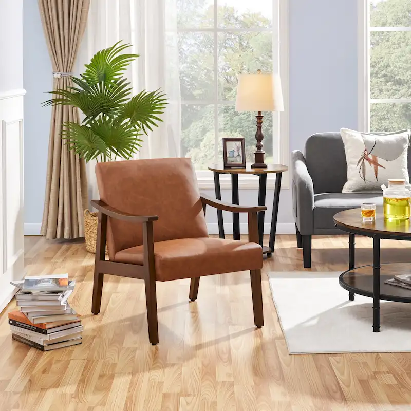 Yaheetech Upholstered Accent Chair Boucle Armchair with Solid Wood Legs - 24.5 L  28 W  29 H