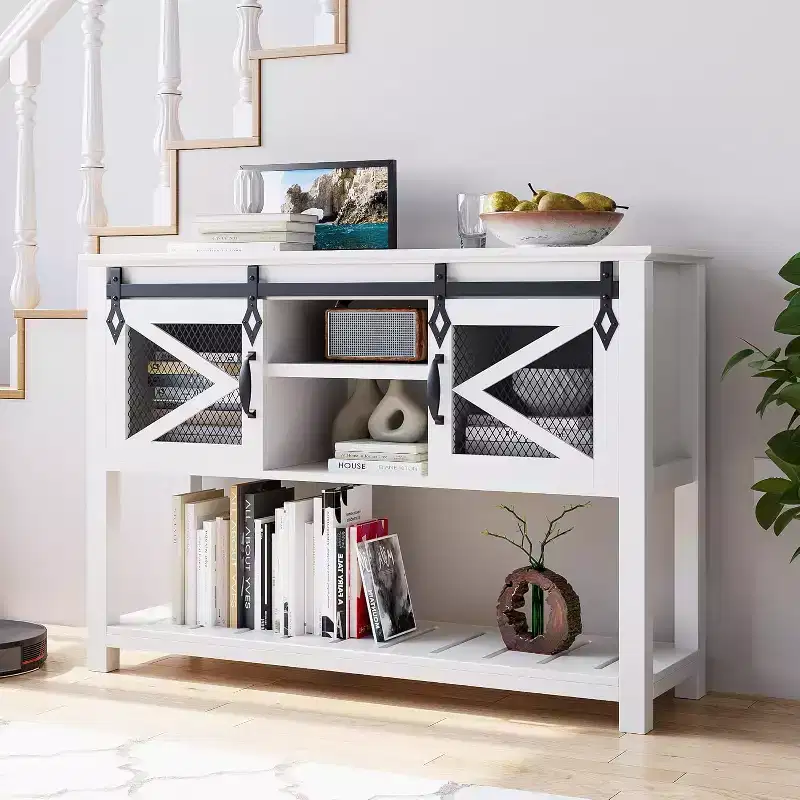 46 Console Table with Open Storage Shelf, Modern Wood 2 Tier Entryway Table, Sofa Entry Tables Behind Couch for Living Room, Hallway, Entrance Foyer