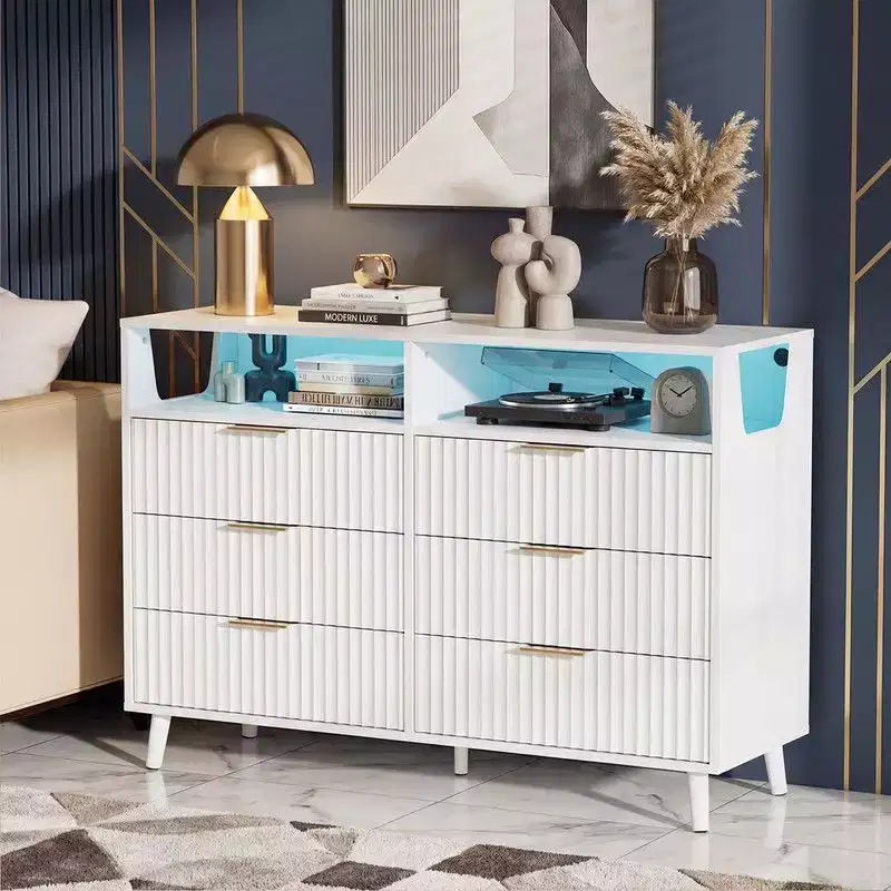 6 Drawer Cabinet with Fluted Panel RGB LED Light 47 Inch W