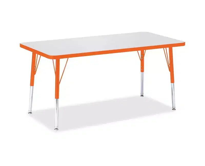 Elementary Height Rectangle Activity Table 24x48, Orange Color Edge, Adjustable Steel Legs