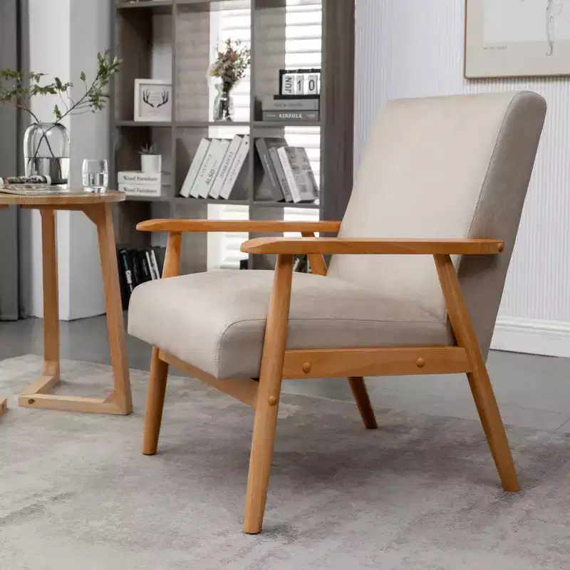 Okak 25.38 W Leisure Accent Chair with Comfy Upholstery Solid Wood Mid-Century Reading Armchair for Living Room Bedroom Waiting Room