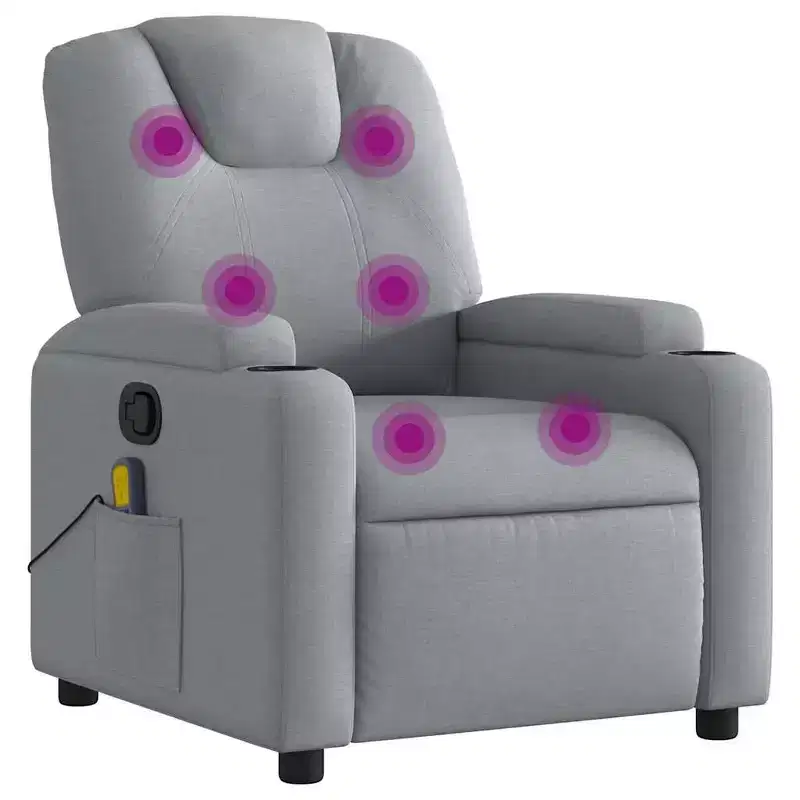 vidaXL Light Gray Fabric Massage Recliner Chair - Manual Recline, Vibration Massage, Plush Comfort with Cup Holders & Storage Side Pocket