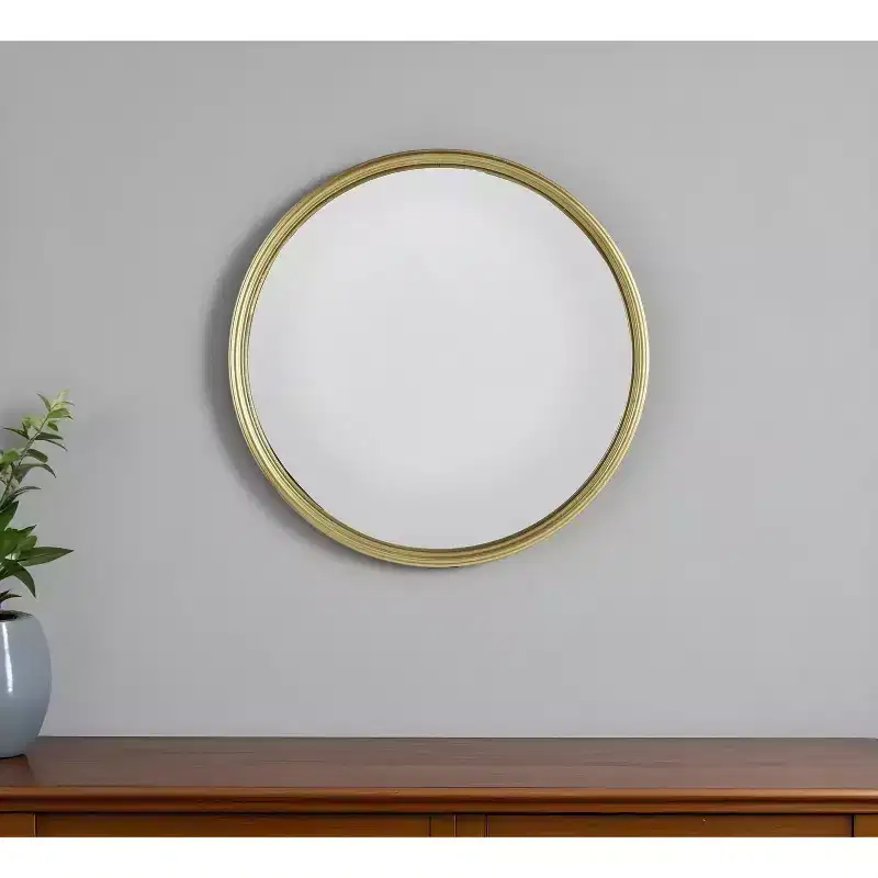15 Gold Round Iron Textured Framed Accent Mirror