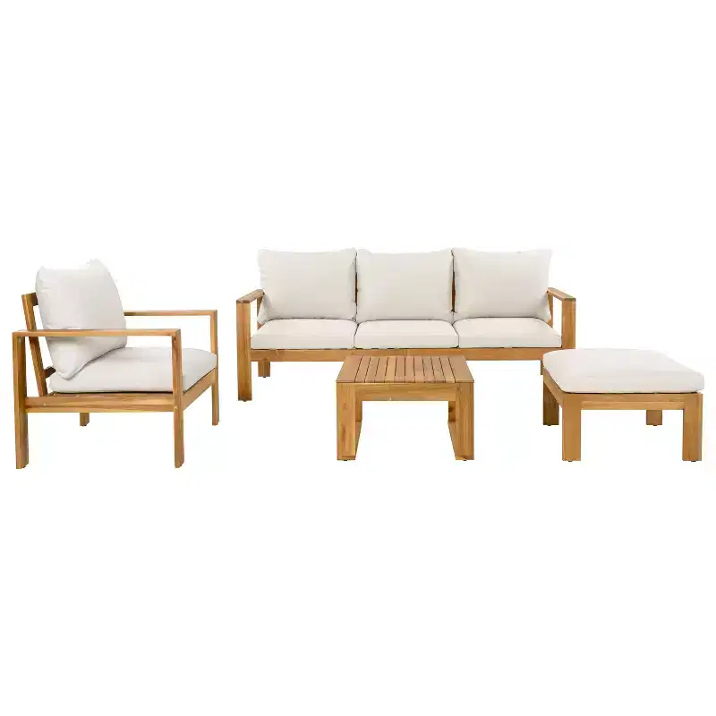 Christopher Knight Home Norman 4 Piece Outdoor Slat Design Acacia Wood Upholstered Seating Set