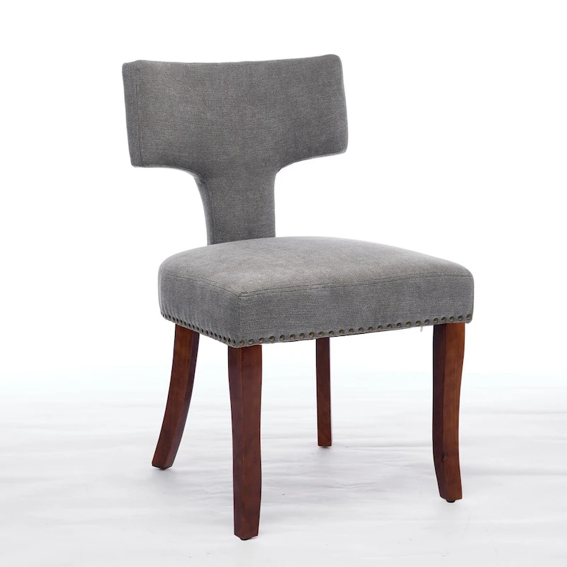 Dining Chairs Set of 2,Linen Fabric Upholstered Chair Curved Backrest with Copper Nails around,Chairs with Hardwood Frame