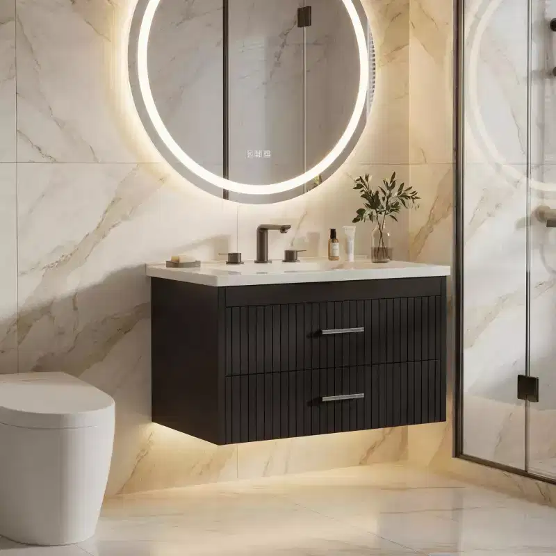 Floating Bathroom Vanity with Sink - Modern Wall Mounted Vanity with Ceramic Sink, 2 Large Drawers, Waterproof & Easy Clean