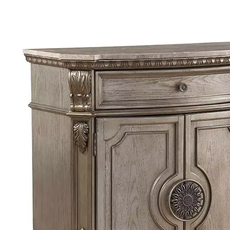 Northville 68" Marble Top Server with Storage, Antique Silver - Acme Furniture: No Assembly, Scrolled Motifs