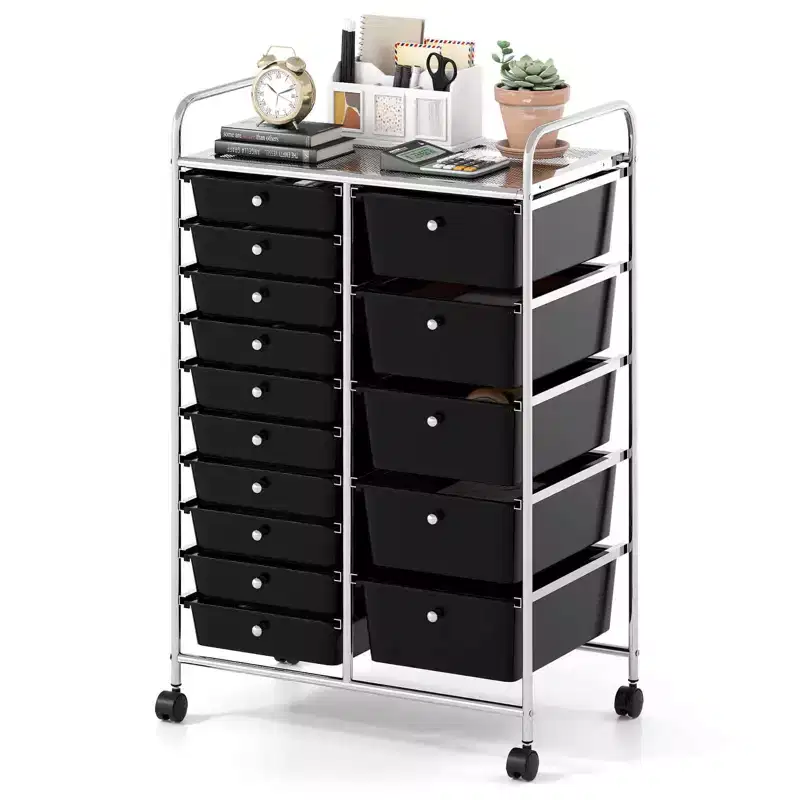 15-Drawer Trolley with Chrome Plated Metal Frame & Lockable Universal Wheels