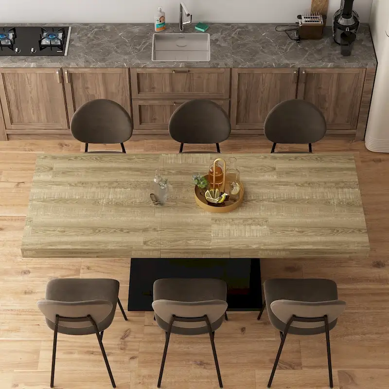 63-78.7 Extendable Dining Table, Wood Finish Office Meeting Table