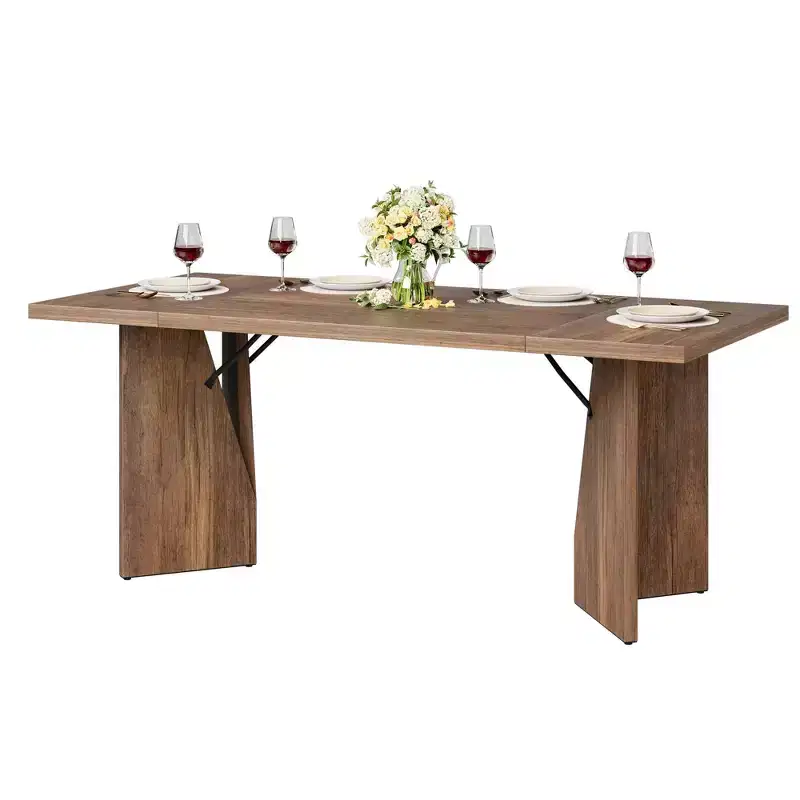 Dining Table for 6, Farmhouse Rectangular Kichen Table with Sturdy Frame, Wooden Thickened Long Desk