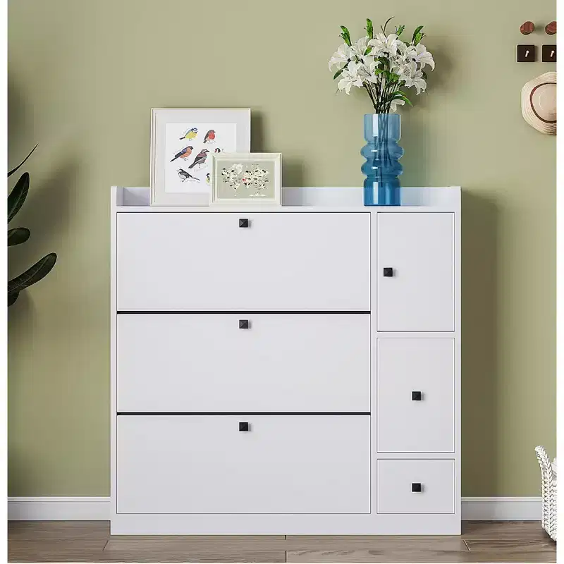 Shoe Cabinet with 3 Flip-Top Drawers and Pull-Down Seat