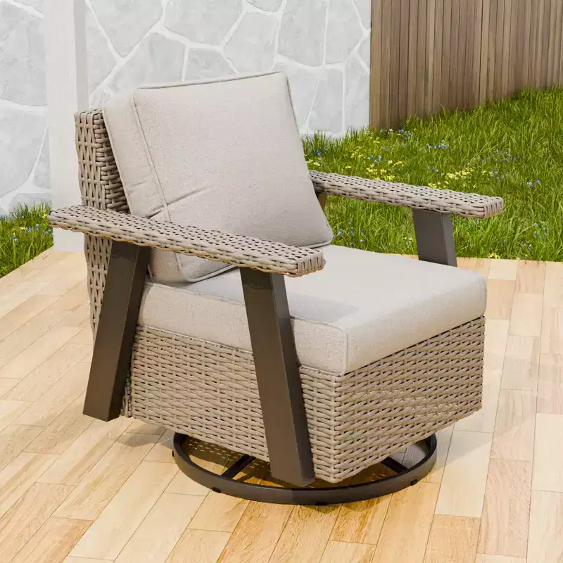 EAGLE PEAK Classic 360 Swivel Rocker Patio Chair with Thick Cushions, All-Weather Wicker Outdoor Lounge Glider