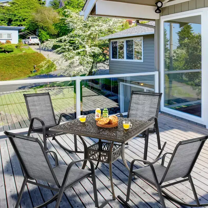 Costway 4pcs Patio Rocking Chair Heavy-Duty Metal Rocker Outdoor Anti-Slip Gray