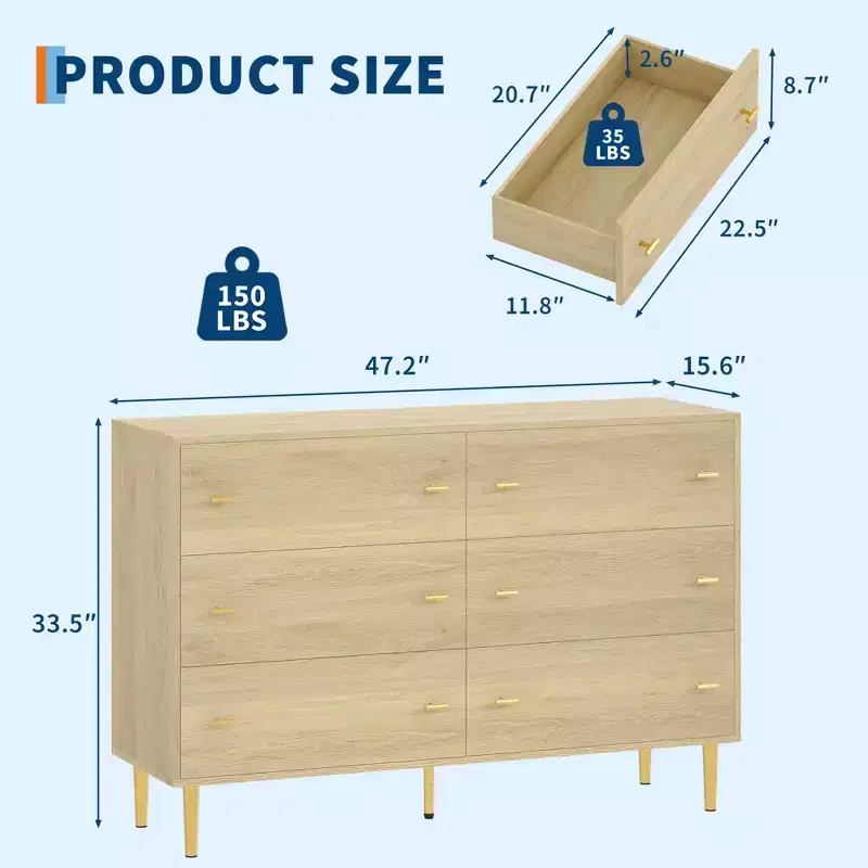 Farmhouse 6-Drawer Dresser, 47.2