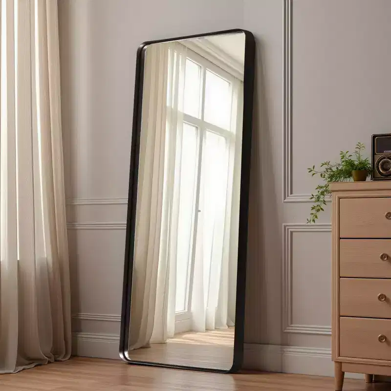 Aluminum Round-Corner Rectangular Black Paint Full-Body Mirror (Deep Mirror - No Stand)