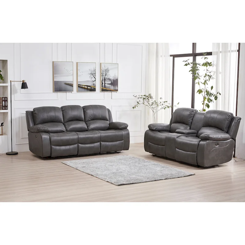 Furniture 2 Piece Bonded Leather Power Reclining Living Room Set, Sofa and Loveseat