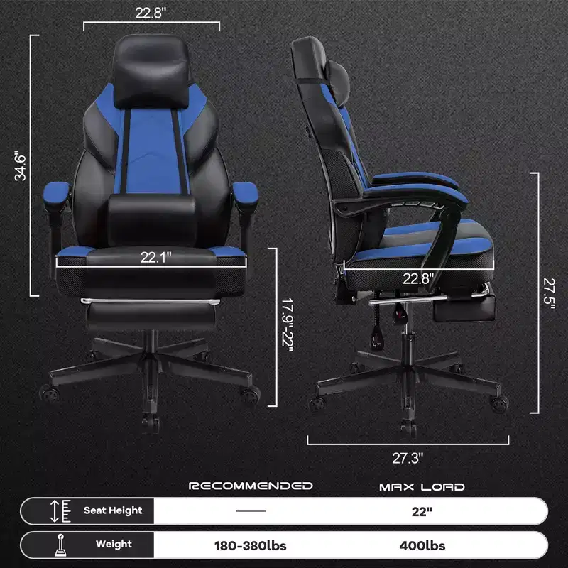 Gaming Chair for Adults with Footrest, High Back, Massage Lumbar Support, 360 Swivel Height Adjustable Computer Chair