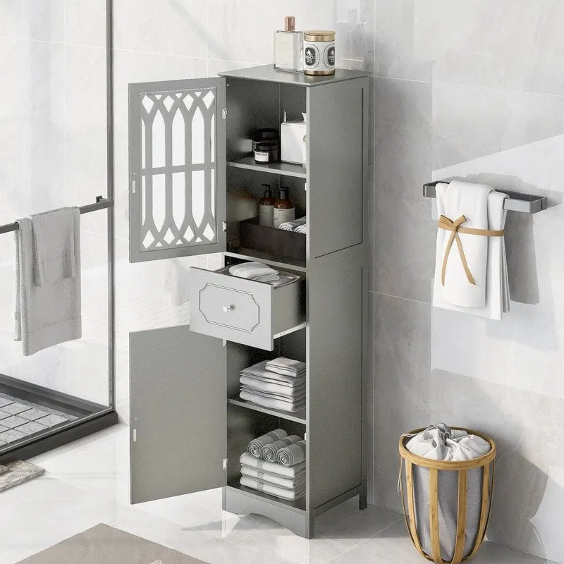 Freestanding Bathroom Storage Cabinet with Drawer, 2 Doors and Adjustable Shelf