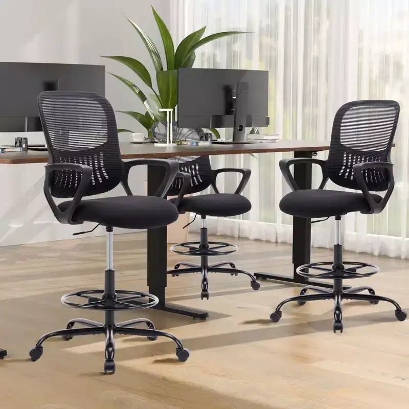 Ergonomic Office Chair Height Adjustable Tall Drafting Chair with Flip-up Armrests