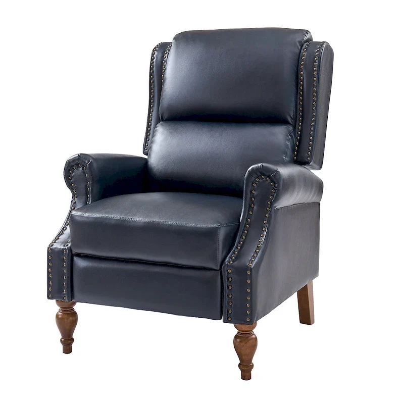Traditional Vegan Leather Manual Push-Back Recliner, Padded Armrests, Solid Wood Legs, Living Room