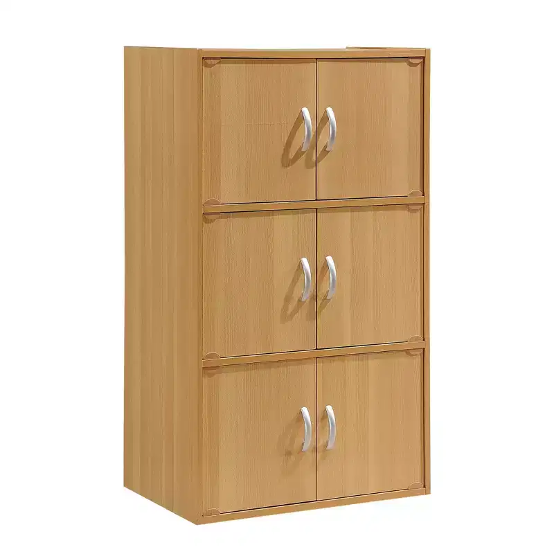 Hodedah HID33 Heavy Duty 6 Door 3 Shelf Floor Mount Enclosed Multipurpose Storage Bookcase Cabinet for Home and Office