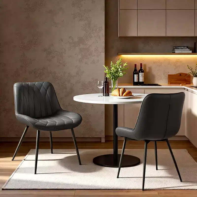 Dining Chairs Set of 2, Upholstered Kitchen Chair with Metal Legs, Faux Leather Armless Side Chairs for Living Dining Room Restaurant, Only Chair