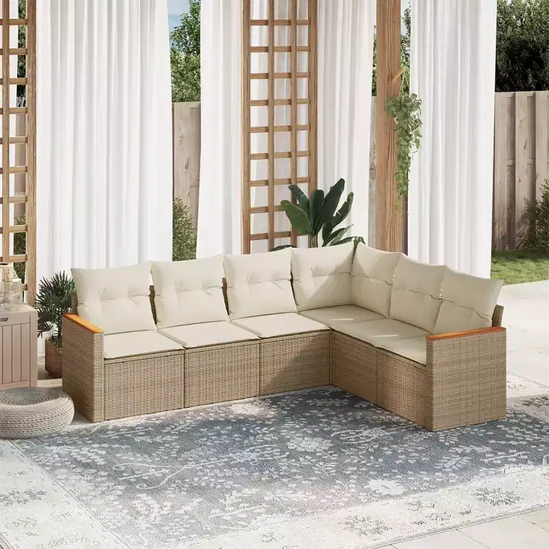 vidaXL 6 Piece Patio Sofa Set with Cushions Poly Rattan