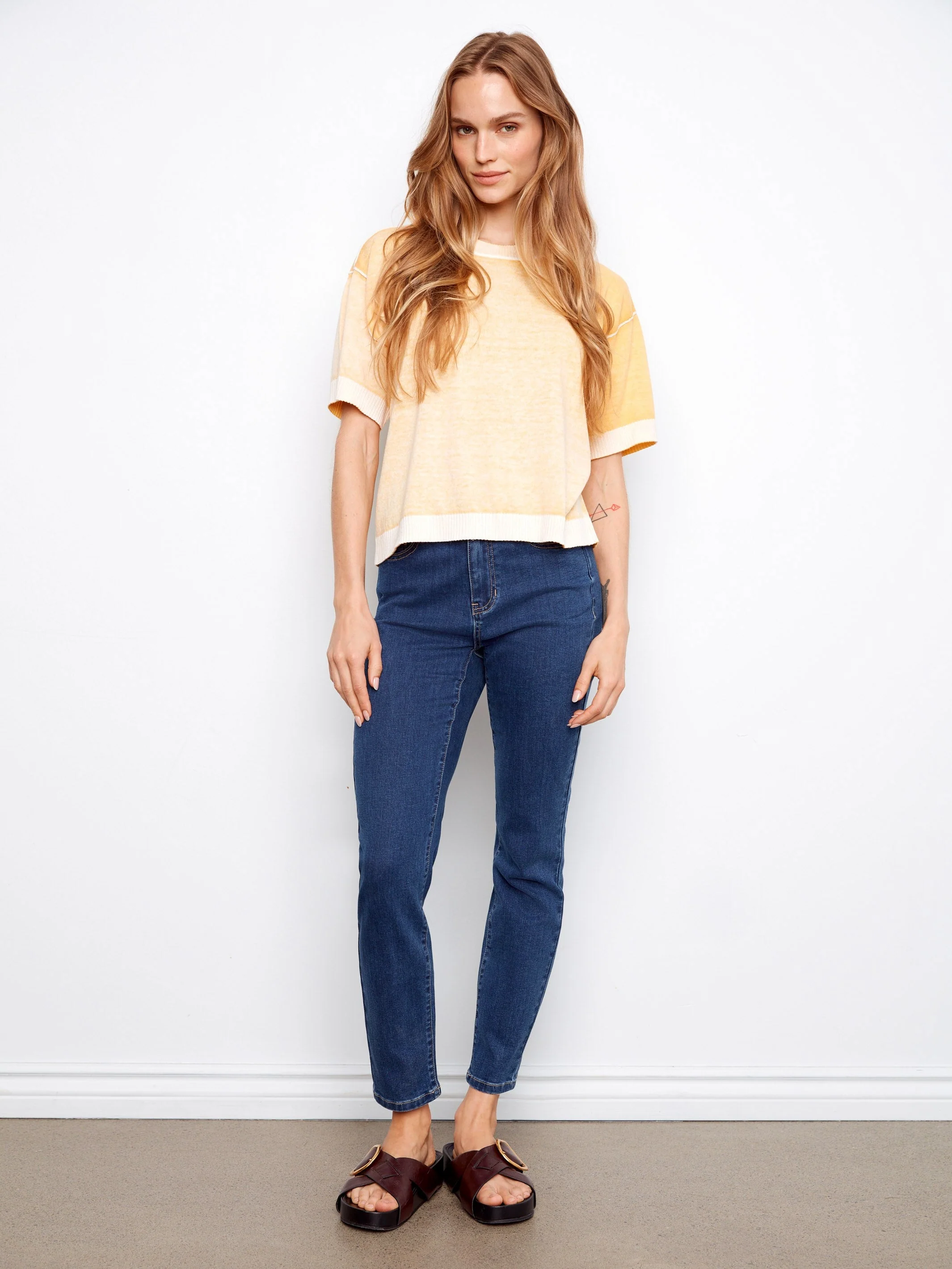 Short Sleeve Reverse Print Sweater - Yellow Floral
