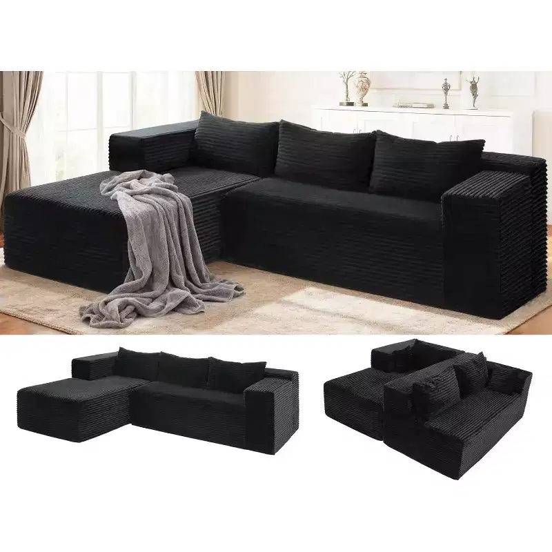 Homdox 109 Cloud Sectional Couch - Ultra Comfy Boneless L-Shape Sofa, Deep Seat Corduroy Fluffy Couch for Living Room Decor