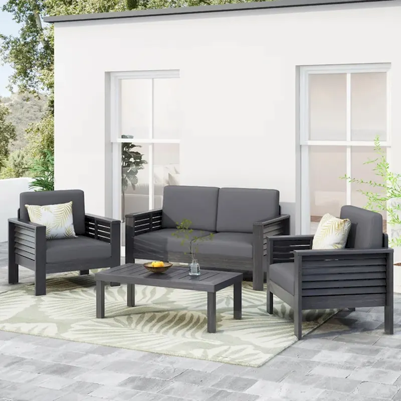 Acacia Wood Outdoor Loveseat and Coffee Table Set with Cushions
