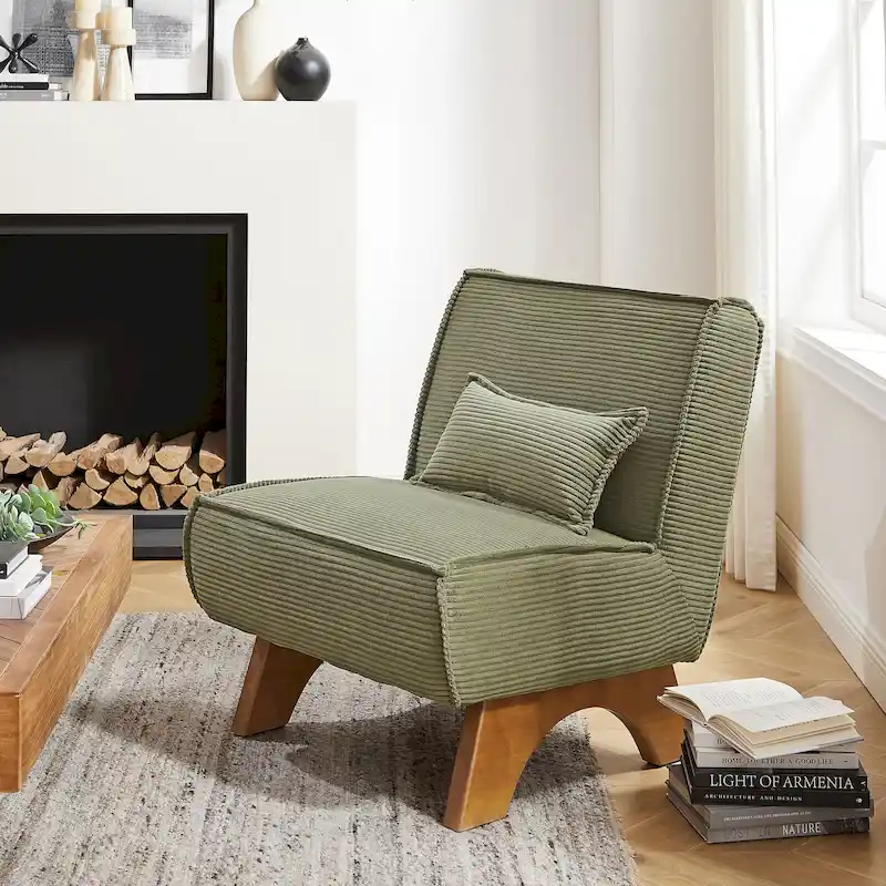 Armless Polyester Accent Chair with Back Pillow – Wood Frame, 330 lb Capacity