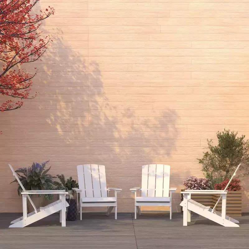 Merrick Lane Set of 4 All-Weather Poly Resin Wood Adirondack Chairs in White