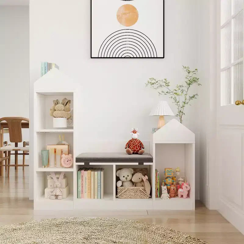 MDF Kids Bookcase and Toy Storage Organizer with Seat