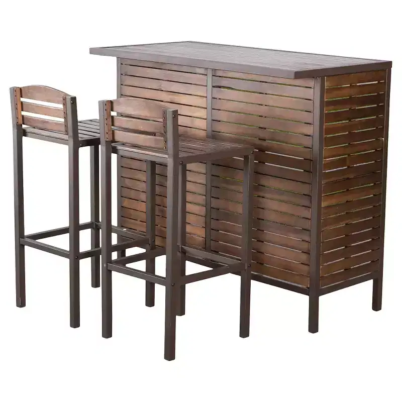 Milos 3pc Acacia Bar Set - Dark Brown - Christopher Knight Home: Weather-Resistant, Galvanized Steel Hardware