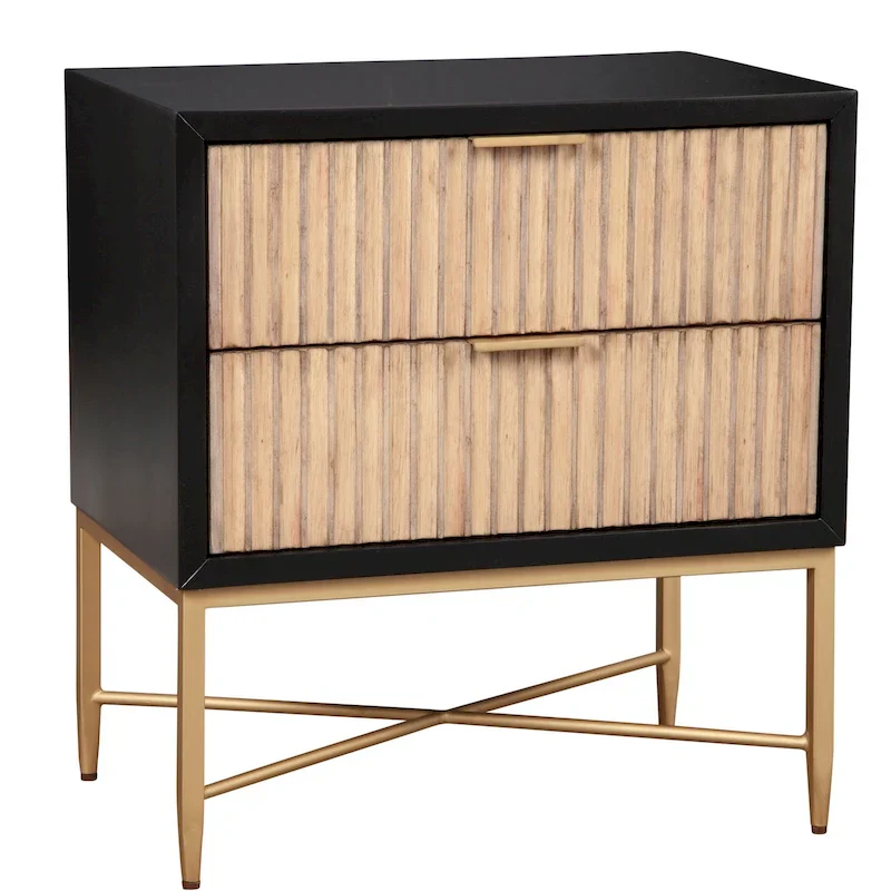 Modern Luxurious Nightstand with 2 Drawers and Gold Metal Legs