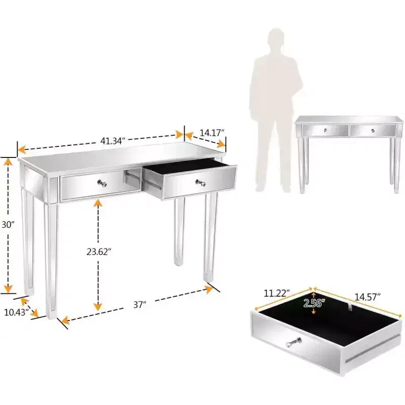 Silver Mirror 105*36*76Cm Two Drawer Computer Desk Modern Style
