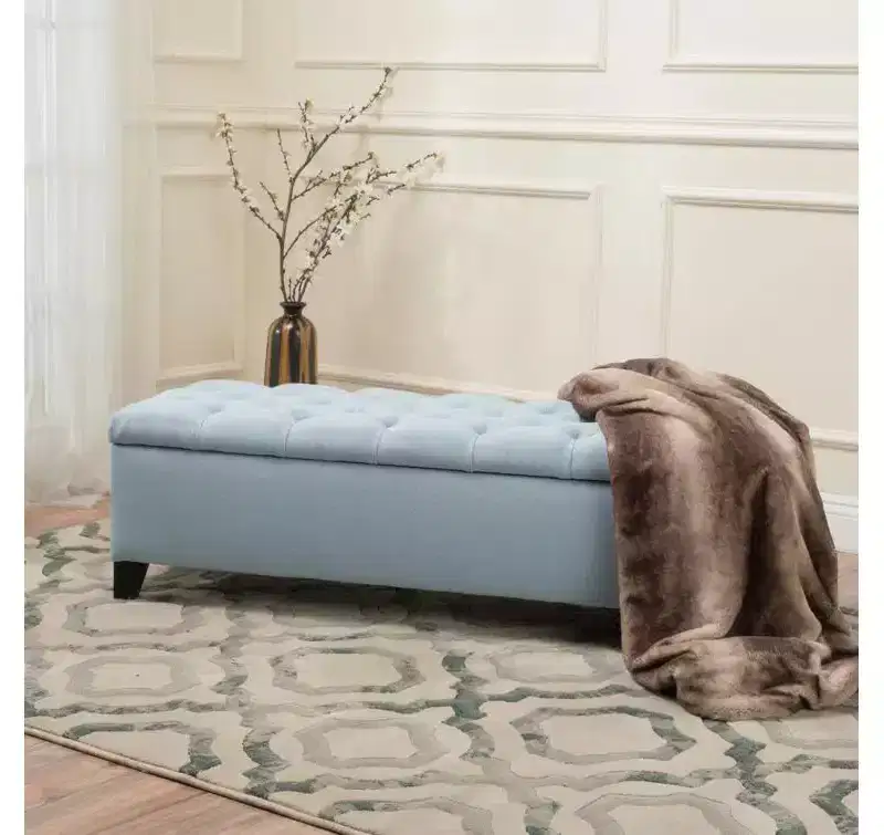 Luxury Storage Ottoman Bench - Button-Tufted Upholstered Rectangular Footrest for Living Room, Entryway & Bedroom
