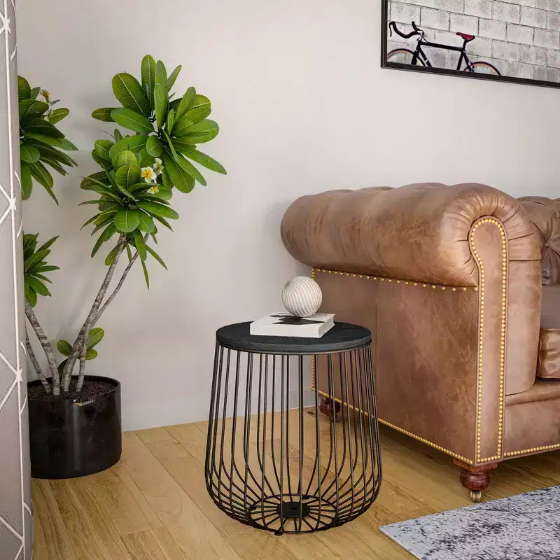 LeisureMod Runswick Mid-Century Modern End Table - Wood and Metal Accent Table with Lift-Top Storage and Hidden Compartment