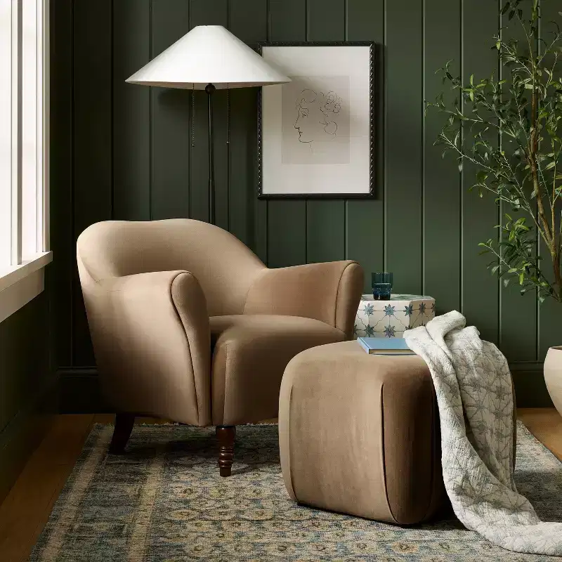 Square Velvet Ottoman Tan - Threshold™ designed with Studio McGee
