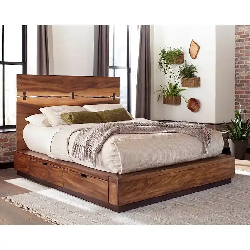 Smokey Walnut and Coffee Bean Storage Platform Bed