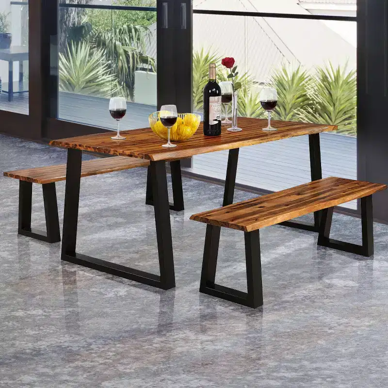Costway Rectangular Acacia Wood Dining Table Rustic Indoor &Outdoor Furniture