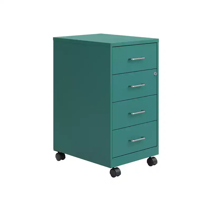Space Solutions 18" Deep 4 Drawer Metal Mobile Organizer with 4 Box Drawers Locking Teal