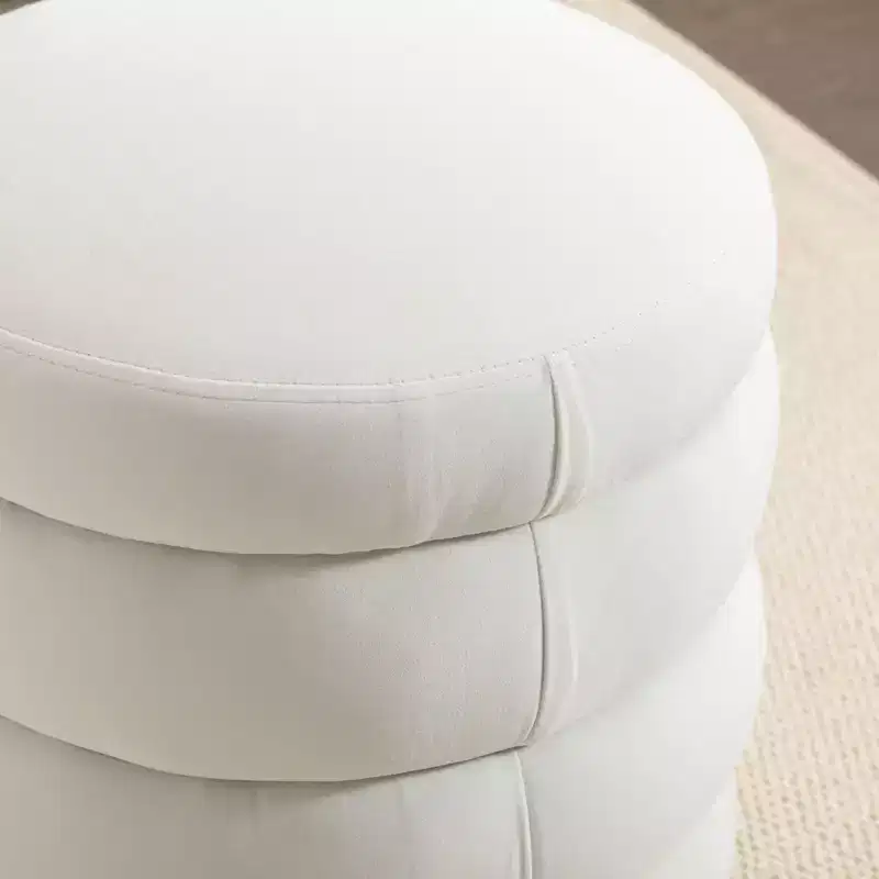 Soft Velvet Round Ottoman Footrest Stool,Ivory