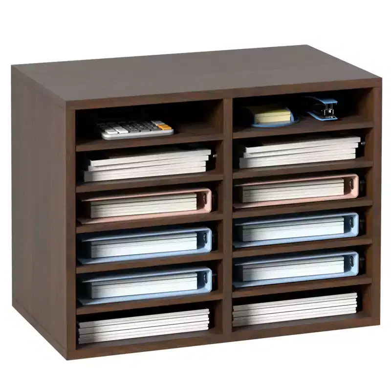 12-Compartment Wood Literature Organizer with Adjustable Shelves, EPA Certified